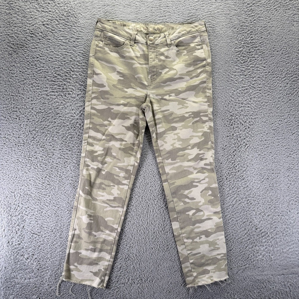 Seven7 Weekend Jeans Womens 6 Green Camouflage Cotton Denim Boyfriend Raw Hem